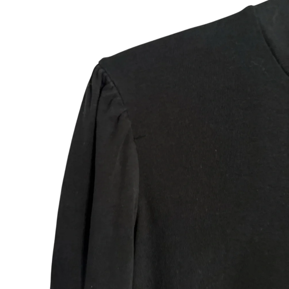 J Crew Factory Black Cotton Ribbed Mockneck Puff Sleeve Top Size XS